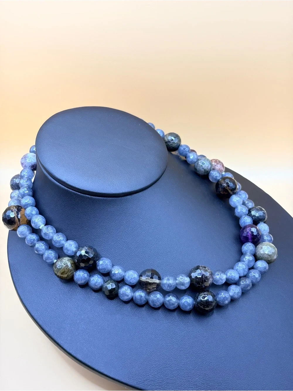 Stunning Multicolor Faceted Stone Double Strand Statement Necklace